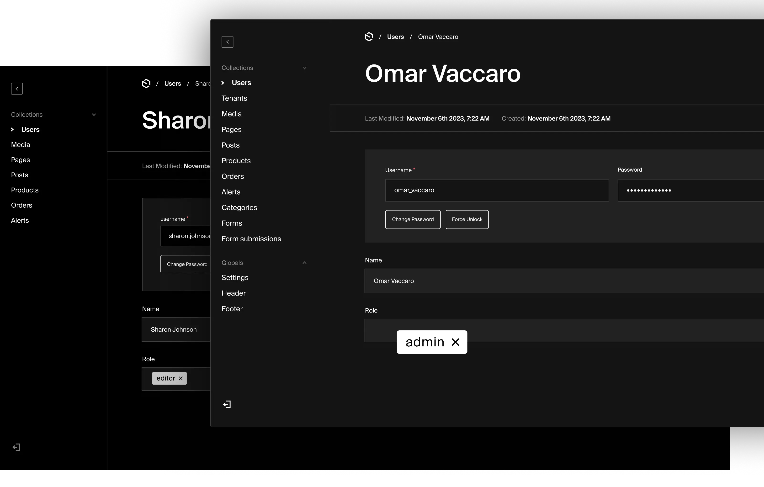 an admin has more views in the sidebar than an editor