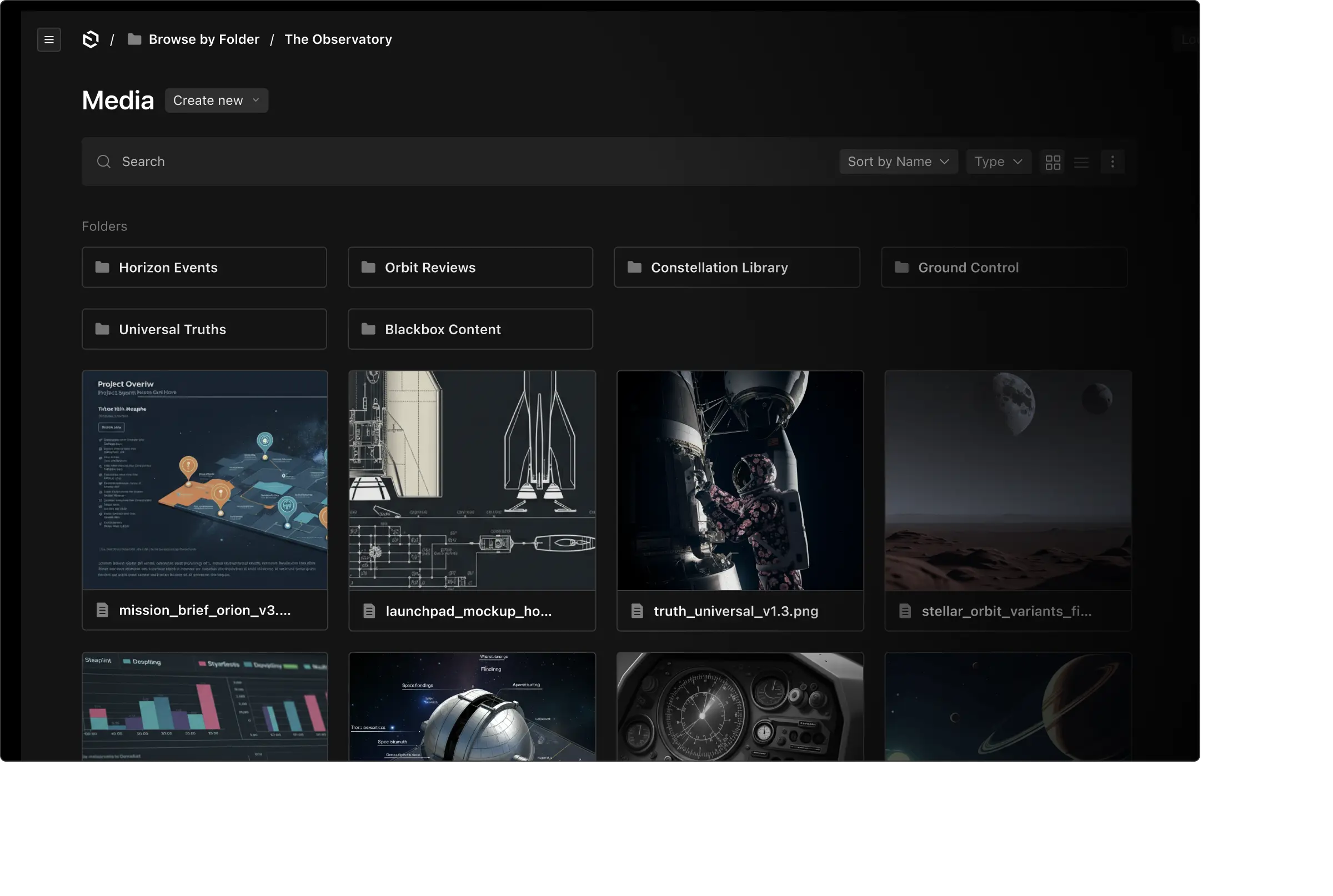 Folder view of a media collection.