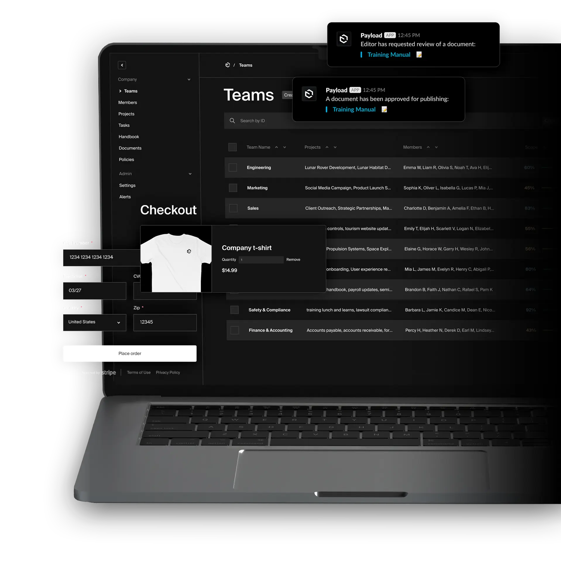 Integrate with Payload, such as Slack for notifications or Stripe for payments